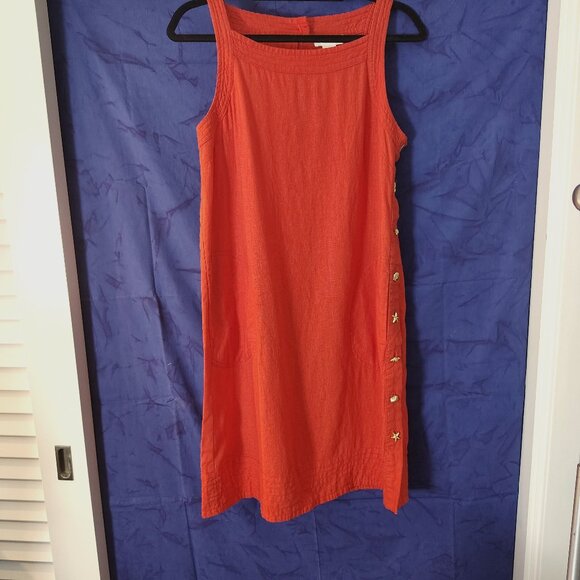 Cynthia Rowley Tangerine Linen Button-Up Mini Jumper Tank Dress - Picture 1 of 4